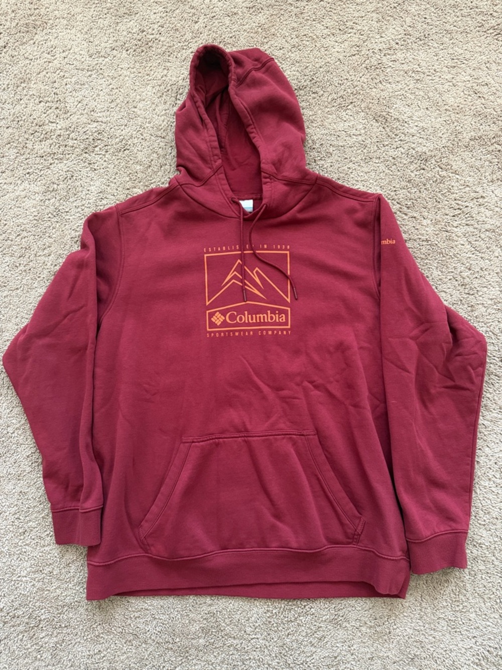 Columbia Maroon Hooded Sweatshirt with Orange Logo